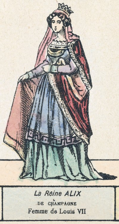 Drottning Alix av Champagne, Ludvig VII:s fru (färgad gravyr) av French School