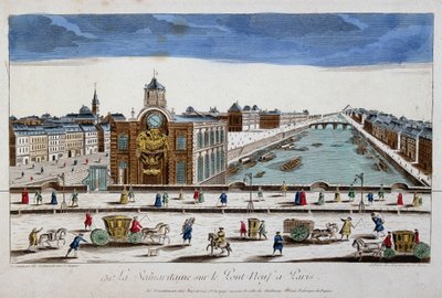 La Samaritaine (vattenpump) på Pont Neuf i Paris - optisk vy av French School