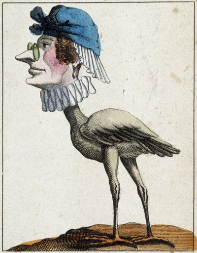 La Stork i karikatyr, studie av karaktär "flyktig karaktär" sd. 19:e, populärt bildspråk. av French School