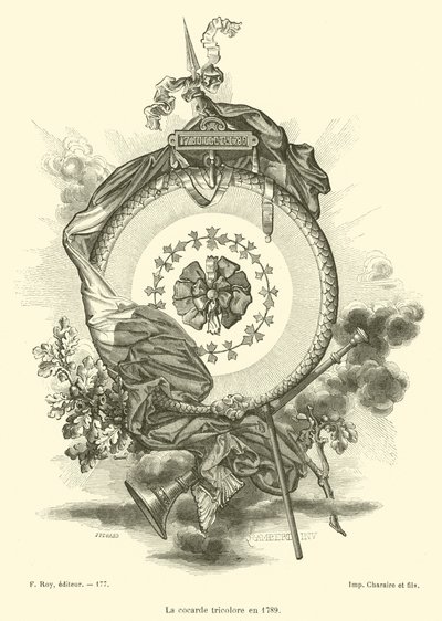 Den trefärgade kokarden 1789 (gravyr) av French School