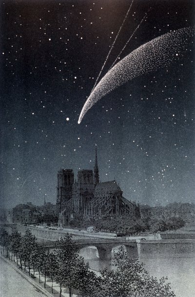 La comet de Donati, sett i Paris 1858-10-04 - i "" Le Ciel"" av Amédée Guillemin, Hachette, Paris av French School