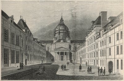 Gården till Sorbonne i Paris på 1800-talet - Gravyr i "Tableau-de-Paris" av Edmond Texier 1852 av French School