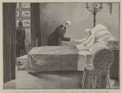 Det sista mötet mellan kejsar Wilhelm och prins Bismark, 8 mars 1888 (gravyr) av French School