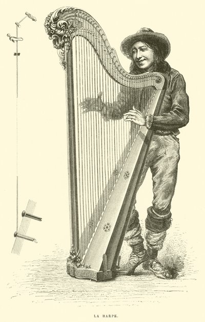 La harpe (gravyr) av French School