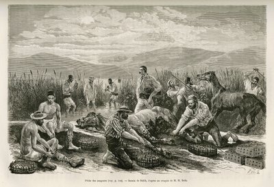 The Fishing of the Leeches, ritad av Sahib, för att illustrera historien om Henry Belle: Resa i Grekland av French School