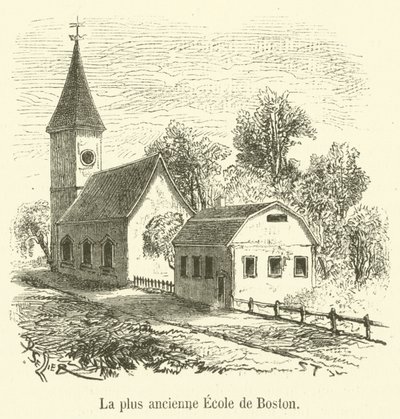 Bostons äldsta skola (gravyr) av French School