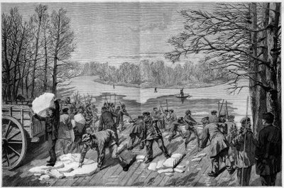 Skörden av is på de frusna sjöarna i Bois de Vincennes, i "The Illustrous World"" 1887. av French School