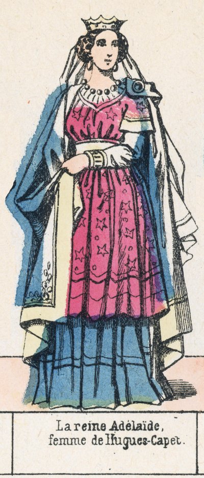 Drottning Adelaide, hustru till Hugues-Capet (färgad gravyr) av French School