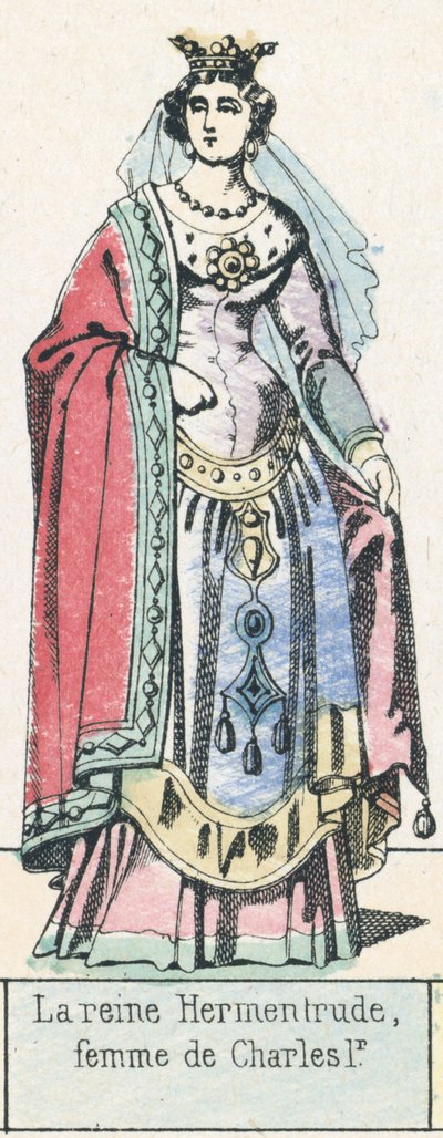 Drottning Hermentrude, hustru till Charles 1r (färgad gravyr) av French School