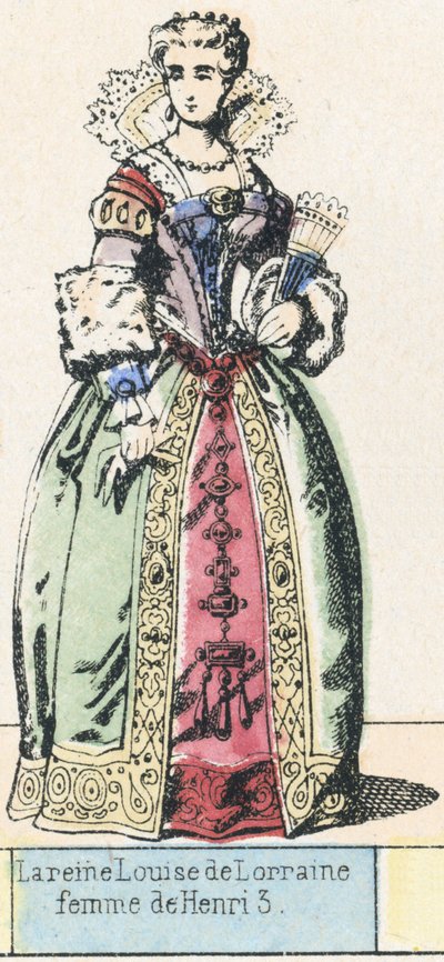 Drottning Louise av Lorraine, fru till Henrik 3 (färgad gravyr) av French School