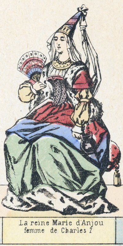 Drottning Marie av Anjou, fru till Karl 7 (färgad gravyr) av French School