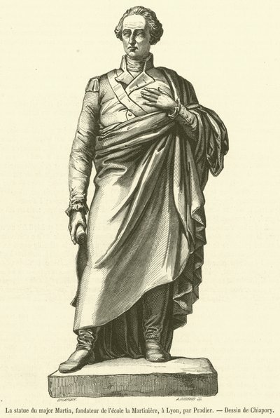 Statyn av major Martin, grundare av Martiniere-skolan, i Lyon (gravyr) av French School
