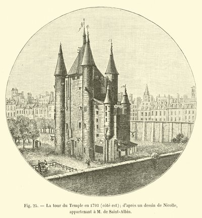 Tempeltornet 1793, östra sidan; från en teckning av Nicolle; tillhörande M de Saint-Albin av French School