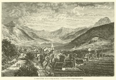 Mont-Dore-dalen och byn Les Bains (gravyr) av French School