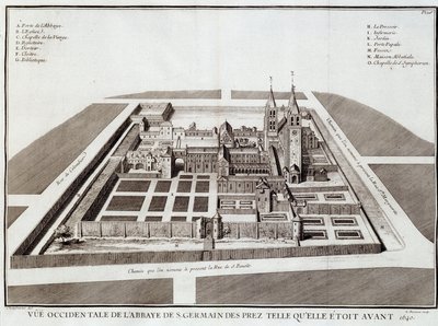Abbey of Saint Germain före 1640 - i "" History of the abbey of St Germain des Pres"" av Dom Jacques Bouillart, red. Dupuis, Paris av French School