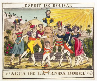 Etikett för lavendelvatten som frammanar Bolivars anda, ca 1830 (färggravyr) av French School