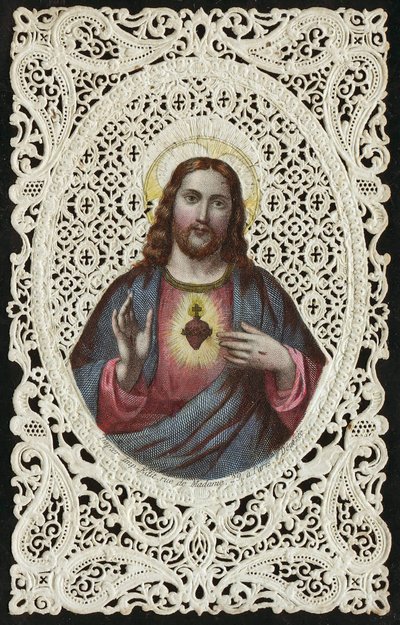 Spetskort som visar Jesu heliga hjärta, 1800-talet av French School