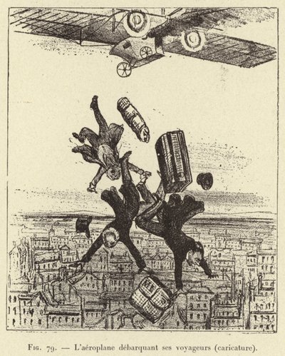 Flygplanet går av sina passagerare (karikatyr) (gravyr) av French School