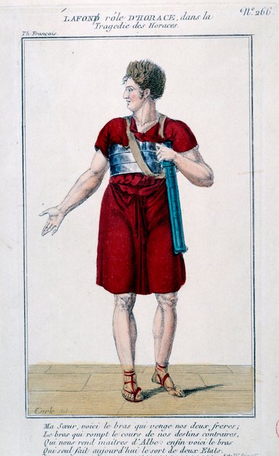 Lafon i rollen som Horace i tragedin om Horacespiece av Corneille (1640). Gravyr av 1800-talet. Paris, Comedie Francaise. av French School
