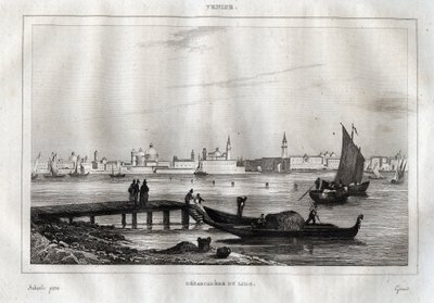 Landsteg för Lido av Venedig - Gravyr från "" Pittoreska Italien"" av M. de Norvins, Ch. Nodier 1834-1836. av French School