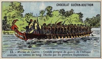 Stor centralafrikansk krigskanot (chromolitho) av French School