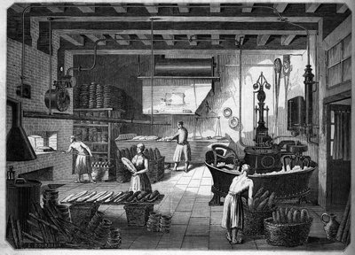 Stora franska industrier på 1800-talet: Drouot-apparater för bakning. Fournil de M. Courcier, rue Saint Maur i Paris. I "" Le Monde illustrious"" 1862. av French School