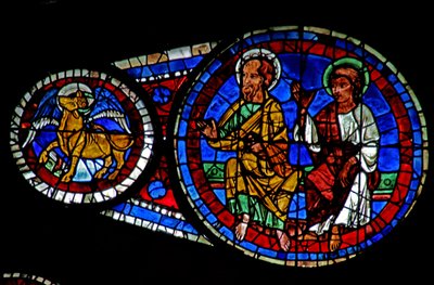 Sista domen: Två apostlar och St Lukas-tjuren (w143) av French School