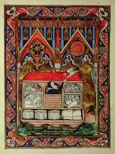 Lat 10525 f.3v Noahs Ark, från Psalter of St. Louis, c.1258-70 av French School