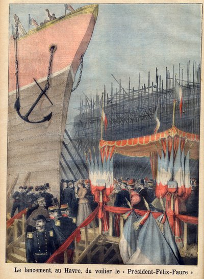 Sjösättning i Le Havre av "President Felix-Faure" segelbåt. "" Le petit Journal"" av French School