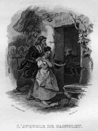 The blind man of Bagnolet Chanson de Beranger i "" Oeuvres completes"" (1834) av Pierre Jean de Beranger (1780-1857), fransk poet och låtskrivare. av French School