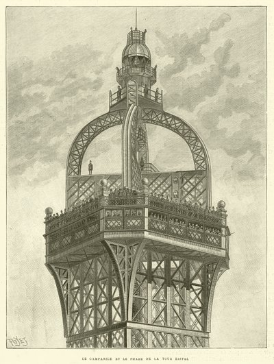 Campanile och Eiffeltornets fyr (gravyr) av French School