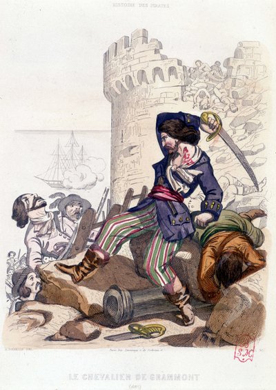 Le Chevalier de Grammont 1686 i "History of the pirates and corsairs of the Ocean and the Mediterranean" av P. Christian, Paris, D. Cavaillés ed. Volym 2 1847 av French School