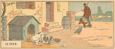 Le Chien (färglitografi) av French School