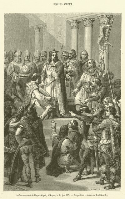 Kröningen av Hugues Capet, i Noyon, 1 juni 987 (gravyr) av French School