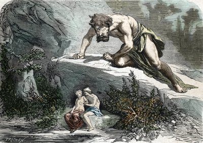 "Le Cyclops Polypheme överraskande Galatee et Acis" (gravyr) 1864 av French School