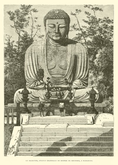 Daibutsu, kolossal bronsstaty av Buddha, i Kamakura (gravyr) av French School