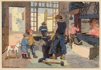 Le Forgeron, The Smith (färg litho) av French School
