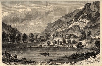 Le Lauzet-Ubaye - Le lac du Lauzet - kommun i departementet Alpes-de-Haute-Provence i sydöstra Frankrike - gravyr i "" PATRIE"" - PECTUREQUIREQUE BESKRIVNING AV FRANKRIKE I 6 VOLYER AV LUCIEN HUARD - slutet av 1800-talet av French School