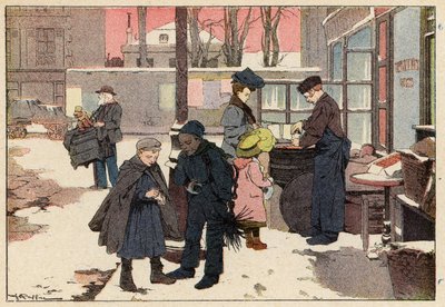 Le Marchand De Marrons, kastanjesäljaren (lito i färg) av French School
