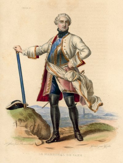 Le Marechal de Saxe (färgad gravyr) av French School