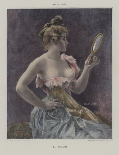 Le Miroir (The Mirror) (färg litho) av French School