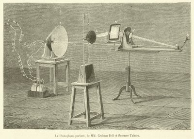 The Talking Photophone, av herrarna Graham Bell och Summer Tainter (gravyr) av French School