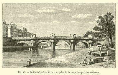 Pont-Neuf 1845, utsikt tagen från stranden av Quai des Orfevres av French School