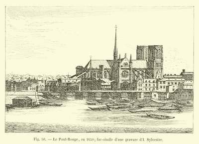 Röda bron, år 1650; faksimil av en gravyr av Sylvestre av French School