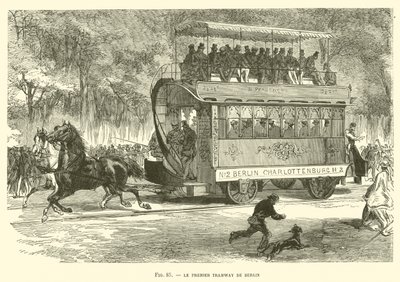 Berlins första spårvagn (gravyr) av French School
