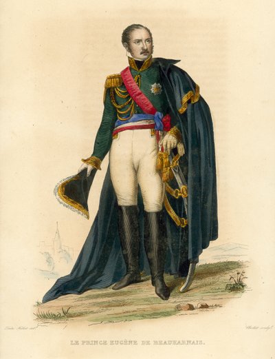 Prins Eugene de Beauharnais (färgad gravyr) av French School