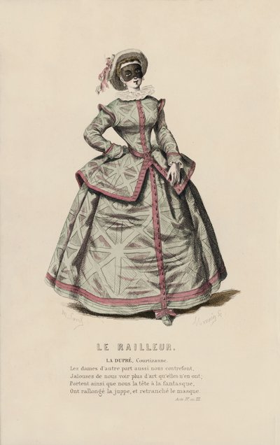 Le Railleur, La Dupre, Courtizanne (färgad gravyr) av French School