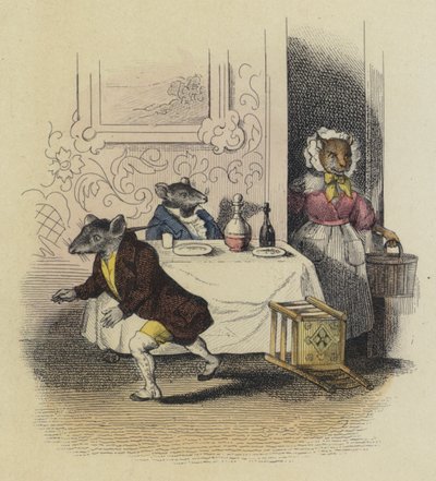 Rat De Ville And The Rat Des Champs (färgad gravyr) av French School