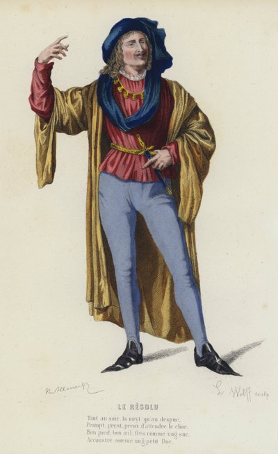 Le Resolu (färgad gravyr) av French School