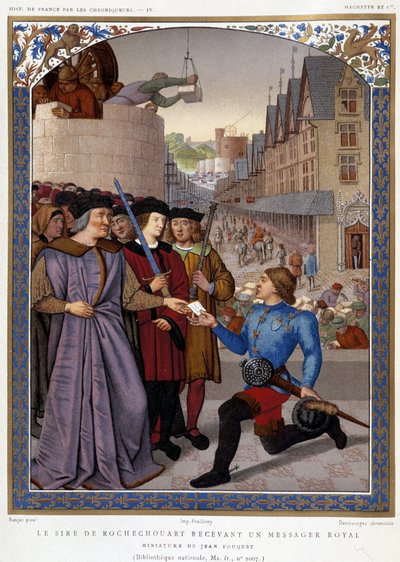 Herren av Rochechouart tar emot en kunglig budbärare. efter Fouquet, i "Les Chroniqueurs de l